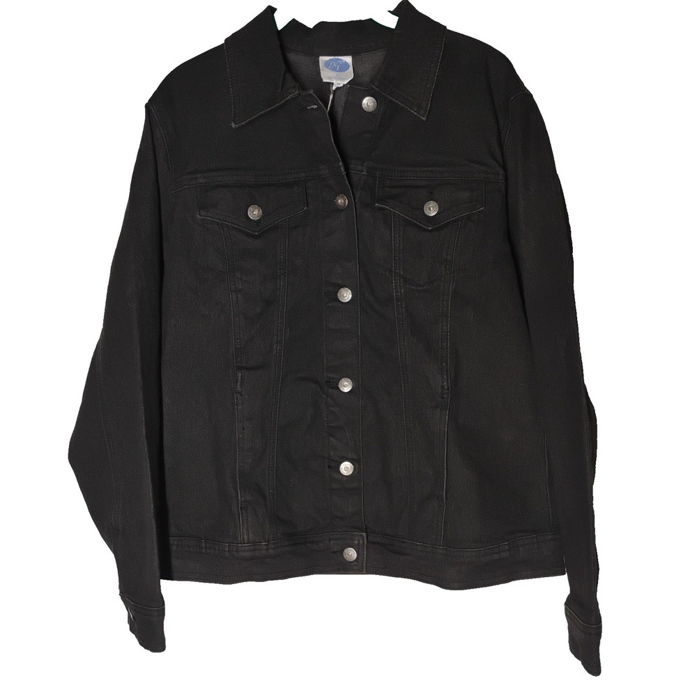 NWT Diane Gilman DG2 Womens MEDIUM Black Denim Trucker Jean Jacket Vintage‎